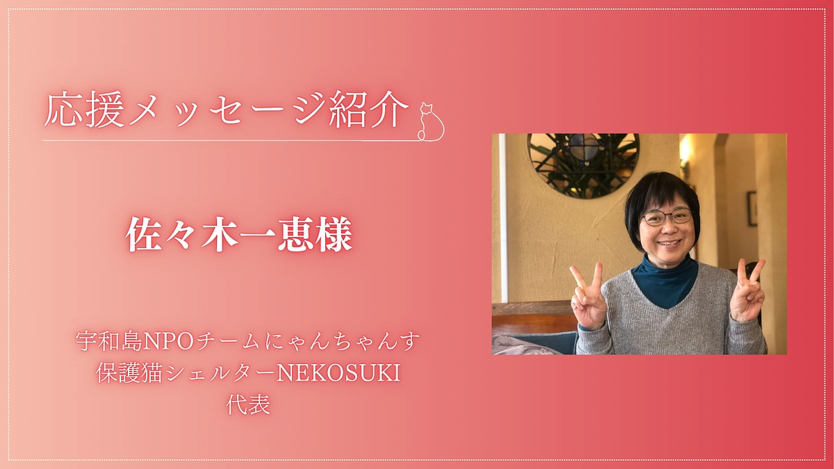 22日までに50％の200万円突破を目指して！Ins　【応援メッセージが届きました！】佐々木一恵様 
