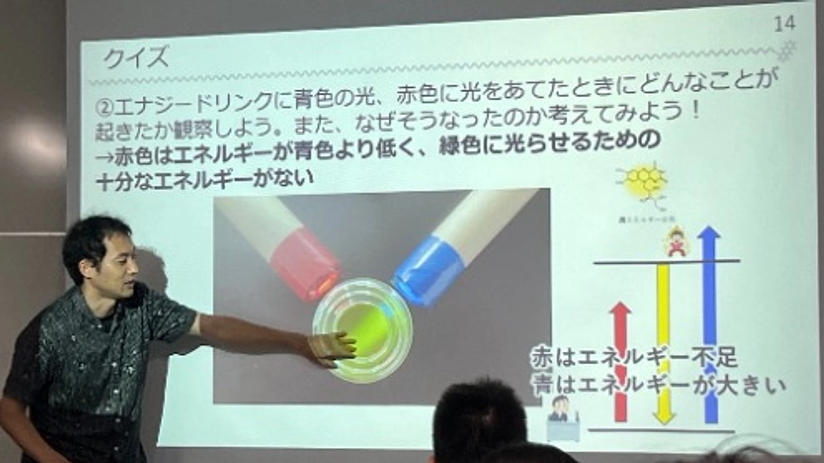 「光で楽しむ化学」シリーズ第３回、身近な光の謎を解け！の実験を行いました！