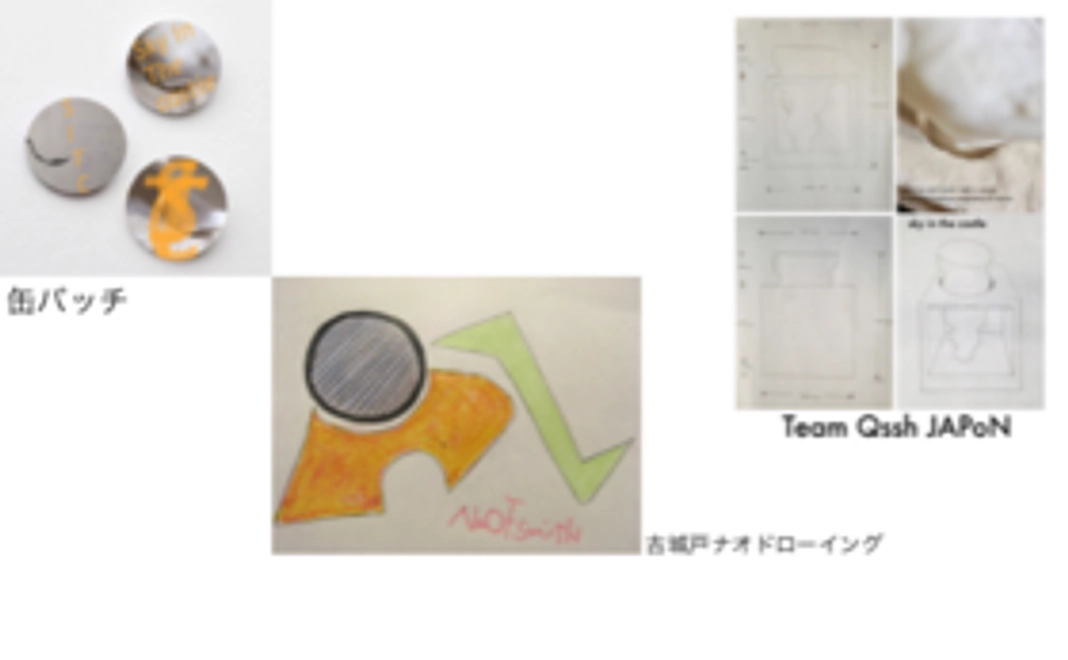 缶バッチと美術家 古城戸ナオのドローイングとデザイン案写真