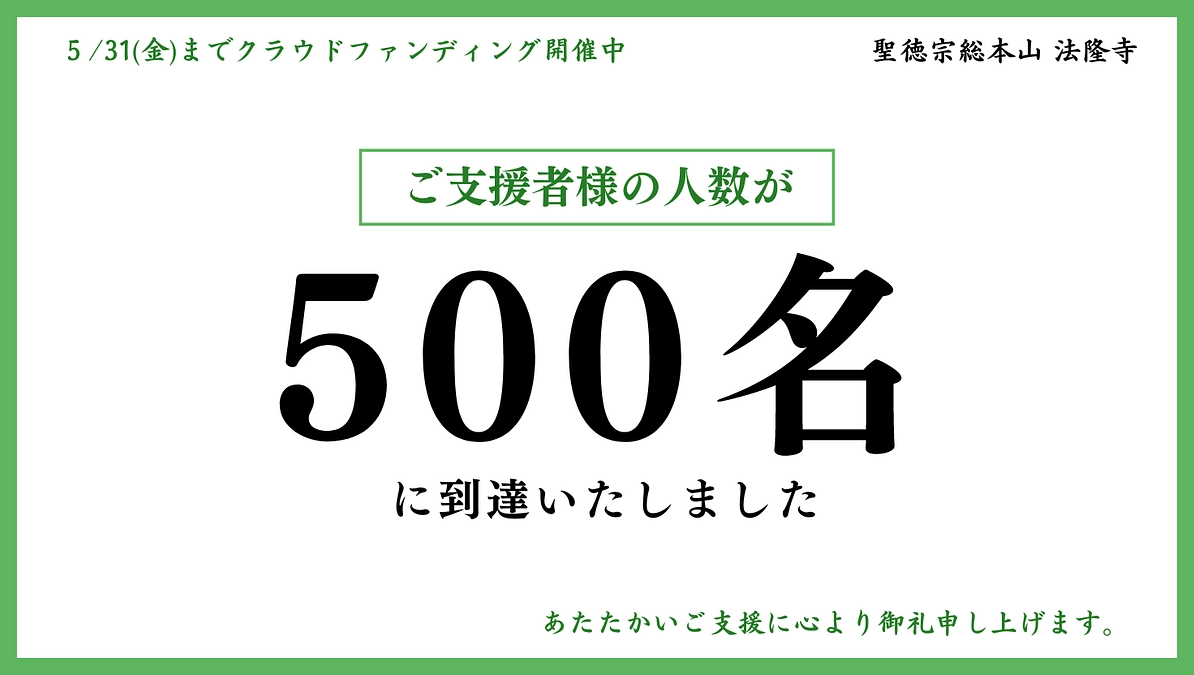 500名の皆様からのご支援ありがとうございます