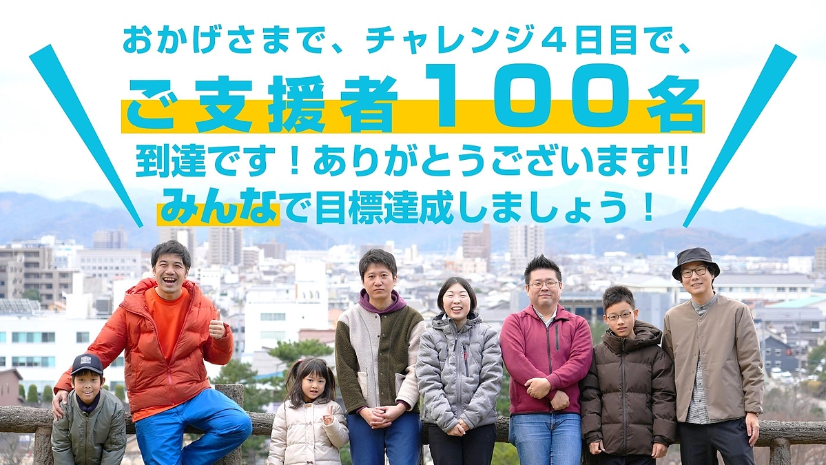 おかげさまで、ご支援者が100名に到達しました！誠にありがとうございます！(Day.04)
