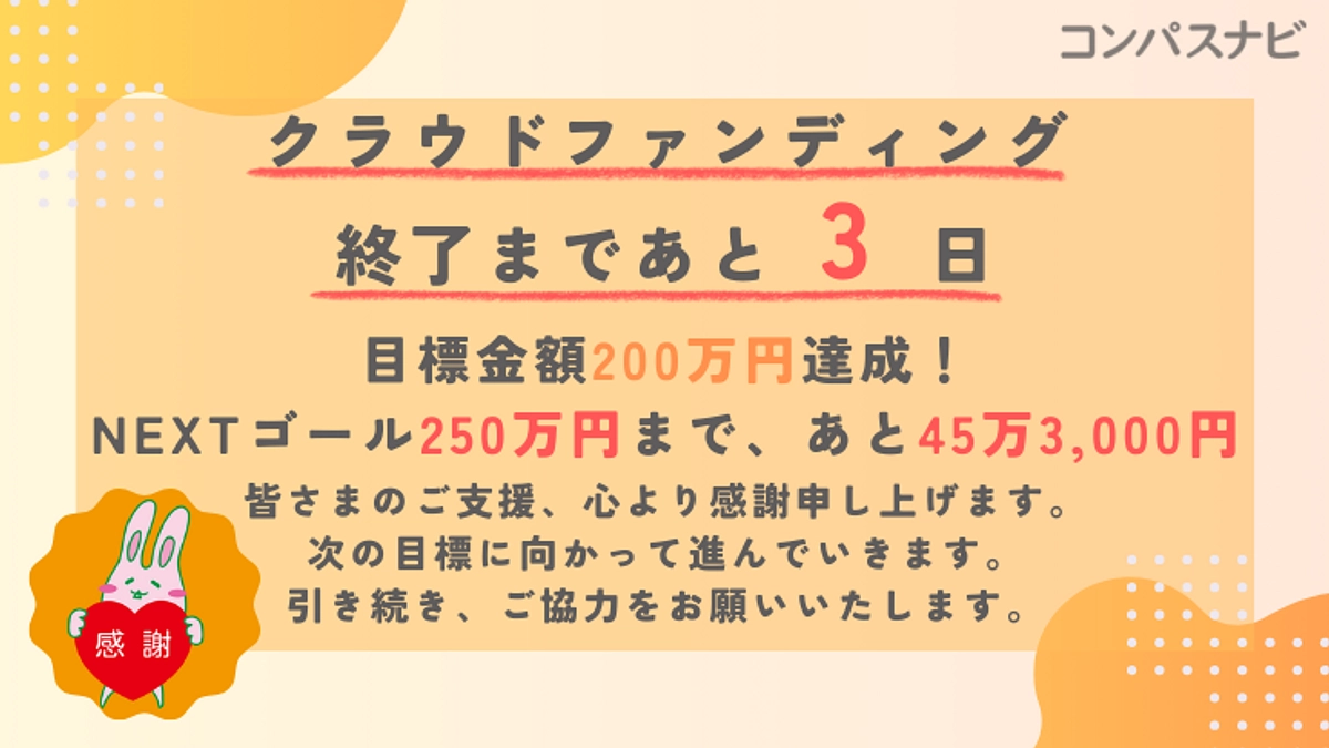 クラウドファンディング終了まで残りあと3日！ 