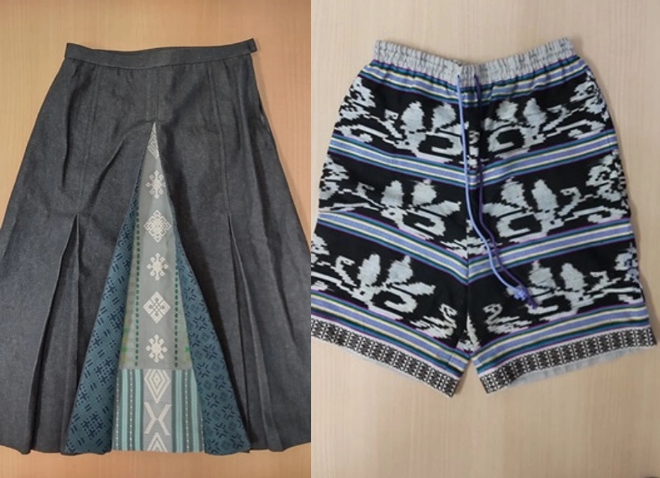 試作品紹介①「タイス×こぎん刺し」のスカート・パンツ