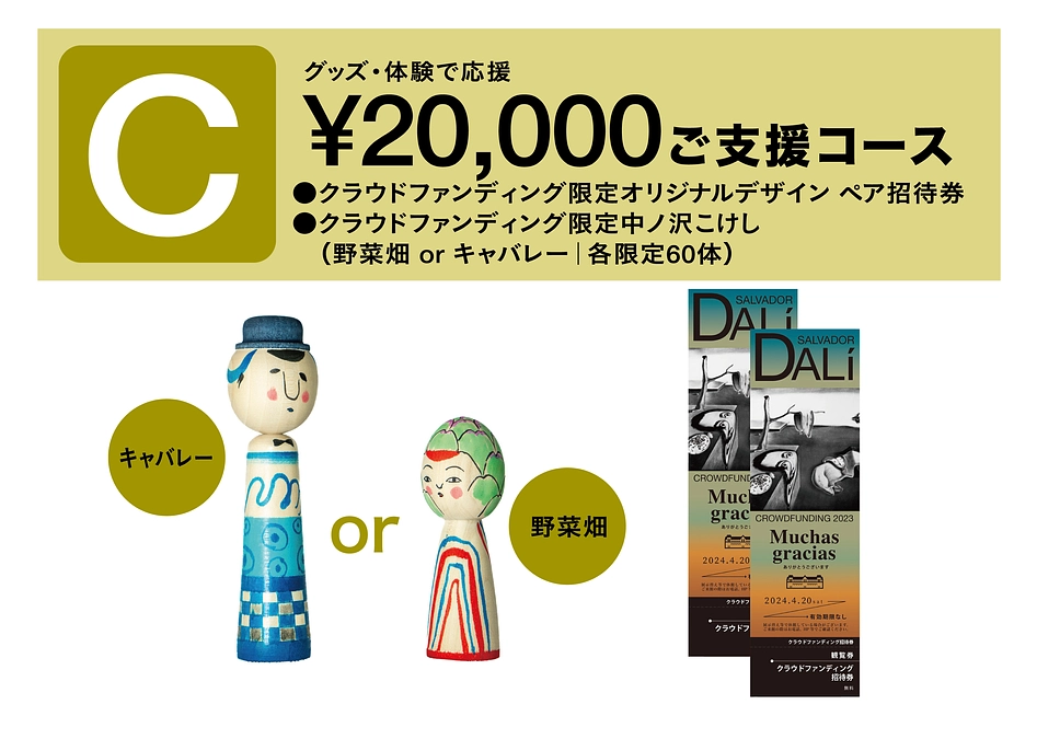 Cコースリターン品（オリジナルデザインペア招待券＋野菜畑こけし or キャバレーこけし）発送のご連絡