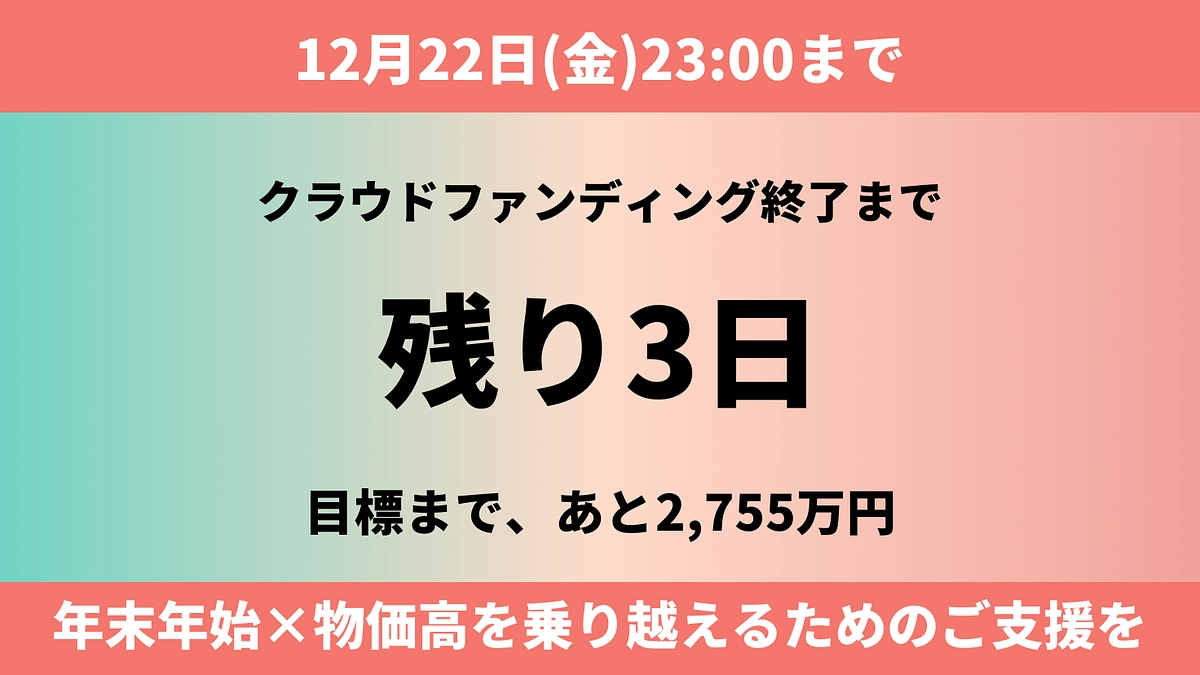 【あと3日】年末年始、困窮する若者のSOSを逃さないクラウドファンディング