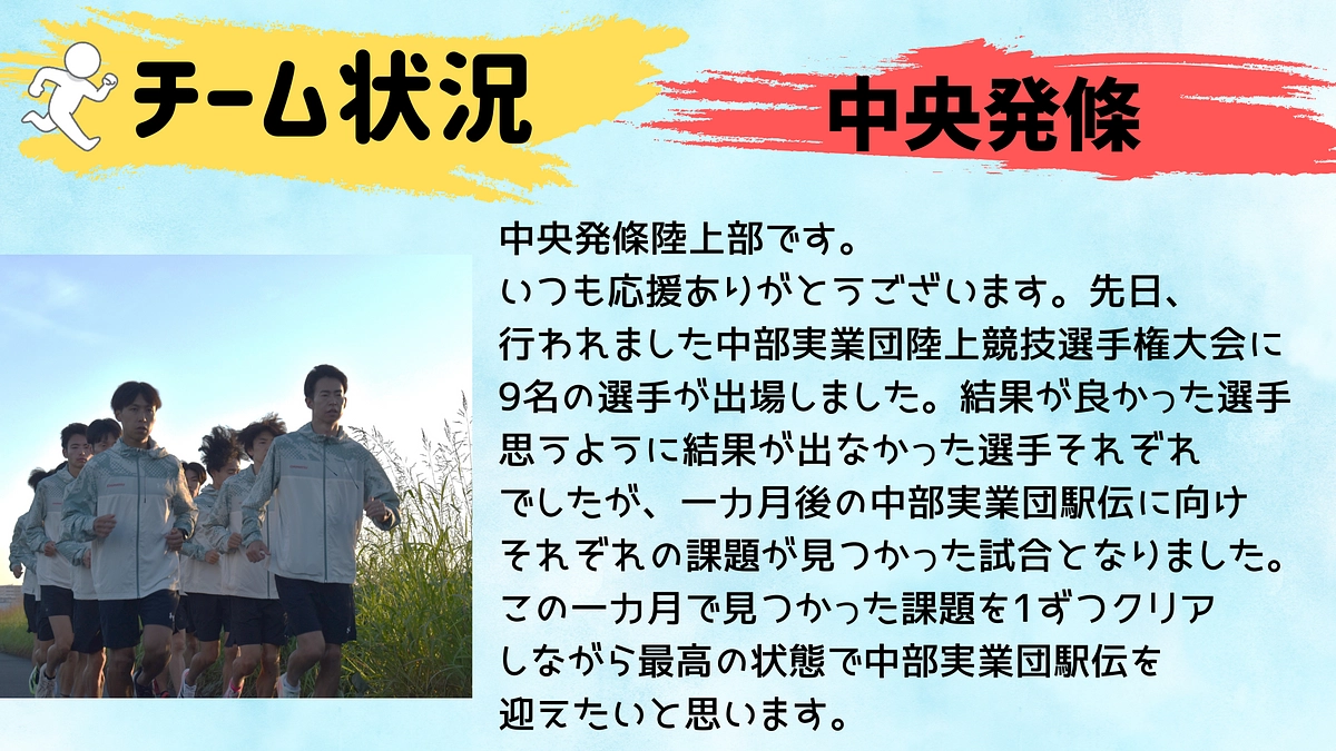 【中央発條】チーム状況🏃‍♂️🏃‍♂️🏃‍♂️