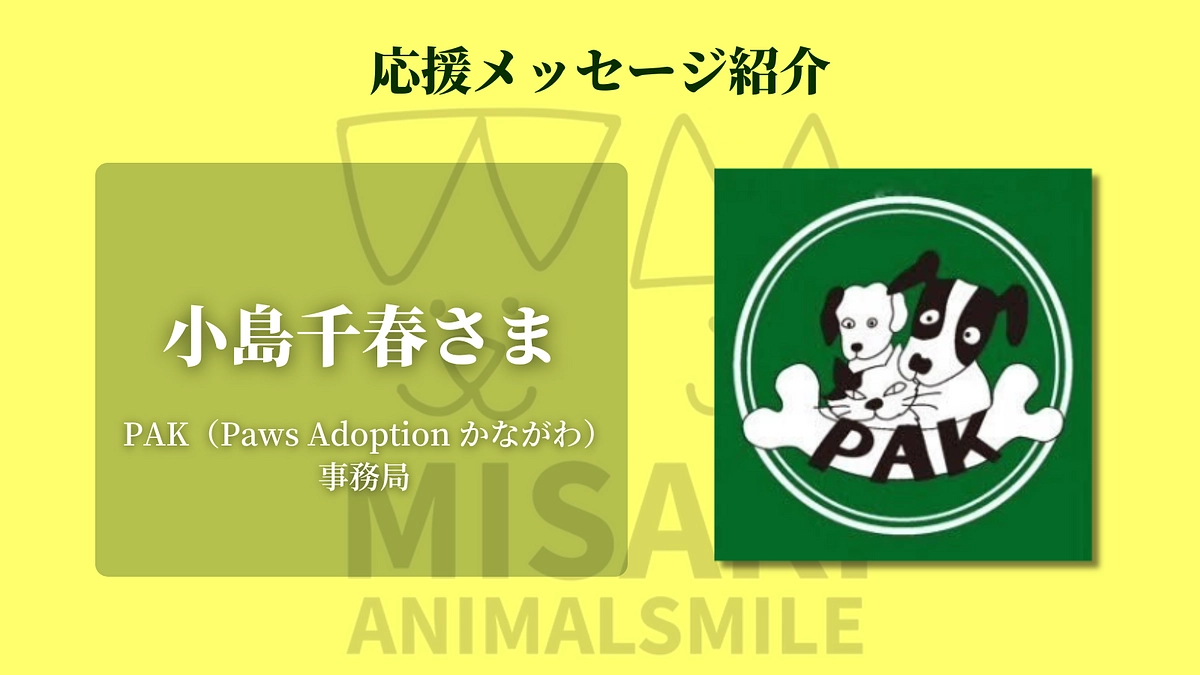 犬猫愛護団体PAKさんからあたたかい応援のメッセージをいただきました！