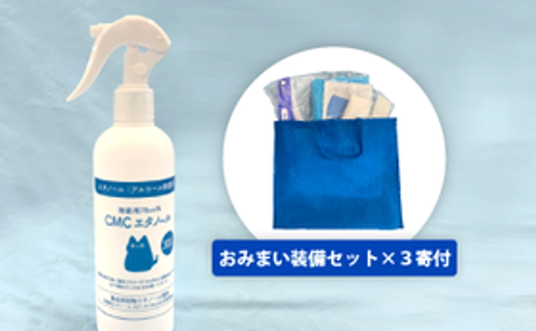 エタノールと、施設へ《おみまい装備セット ３点》寄付