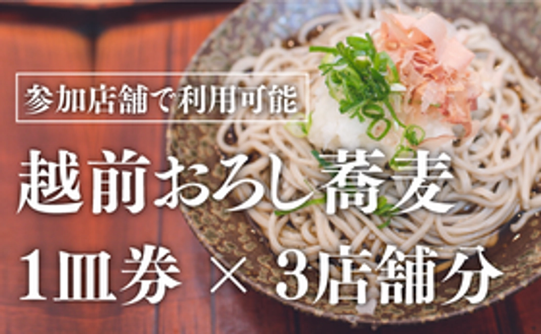 本プロジェクト参加店舗で利用可能なおろし蕎麦1皿券×3店舗分