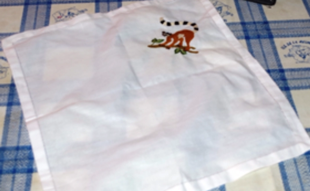 お母さんからの手紙＆障がいを持つみんなが作ったワオキツネザル刺繍のランチョンマット
