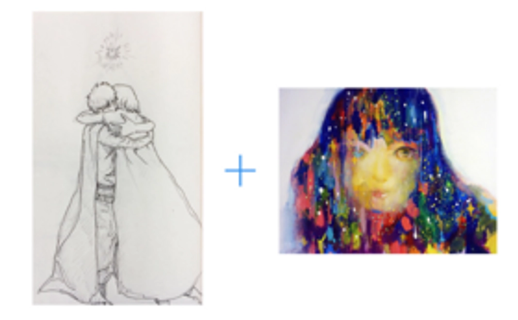 手描きのドローイングと、ポストカード