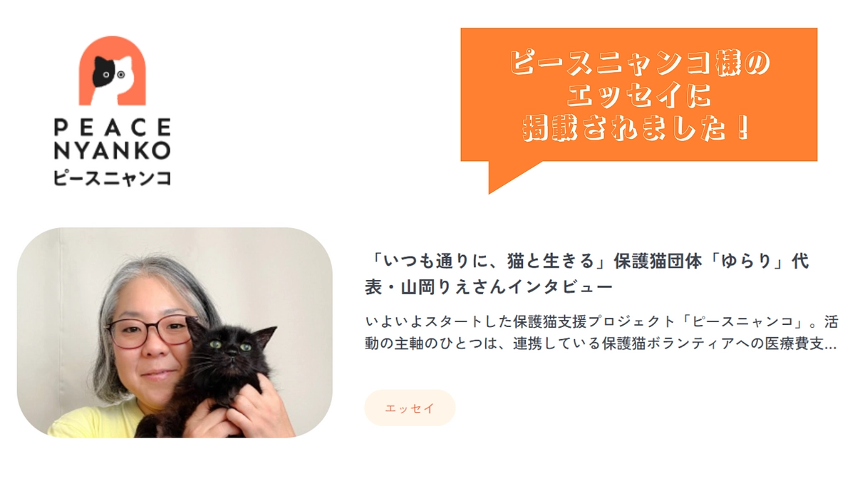 【残り2日】ピースニャンコWebジャーナルに山岡のインタビューが掲載されました！