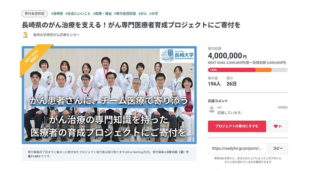 経過の御報告：400万円を超すご寄附をいただいております