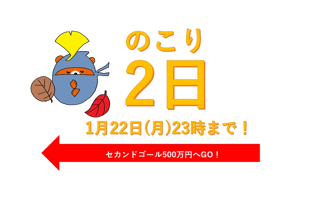 【いよいよ残り2日】ご支援は★1月22日(月)23時まで★（忍者くまぽん添え）