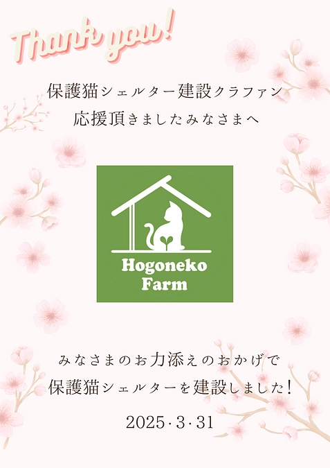 保護猫シェルター建設のためのクラウドファンティングでご支援を頂きましたみなさまへ