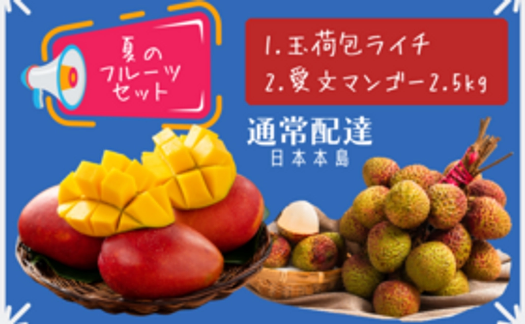 【夏季セット】玉荷包ライチ+愛文マンゴー2.5kg|日本本島(本州、九州、四国)