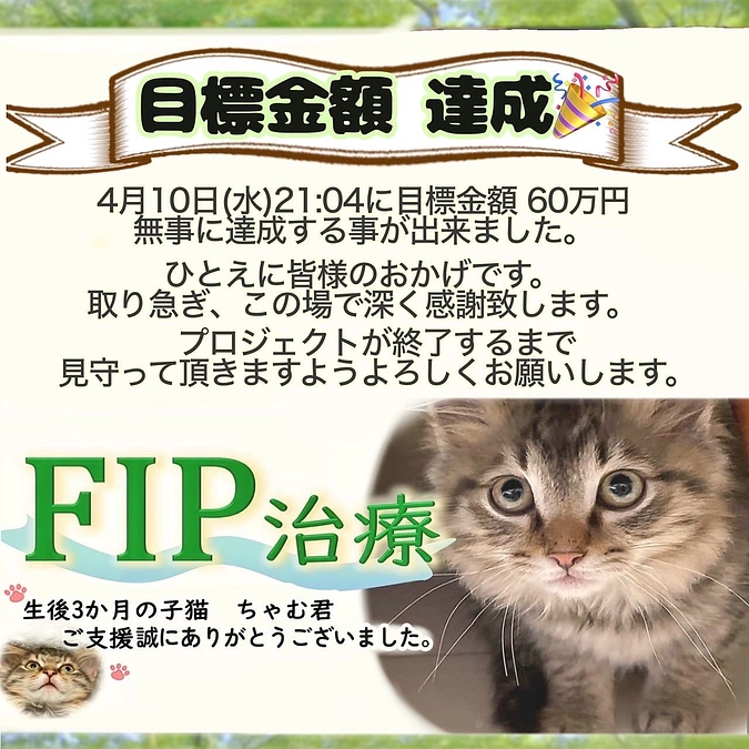 無事に達成のご報告、皆様ありがとうございます