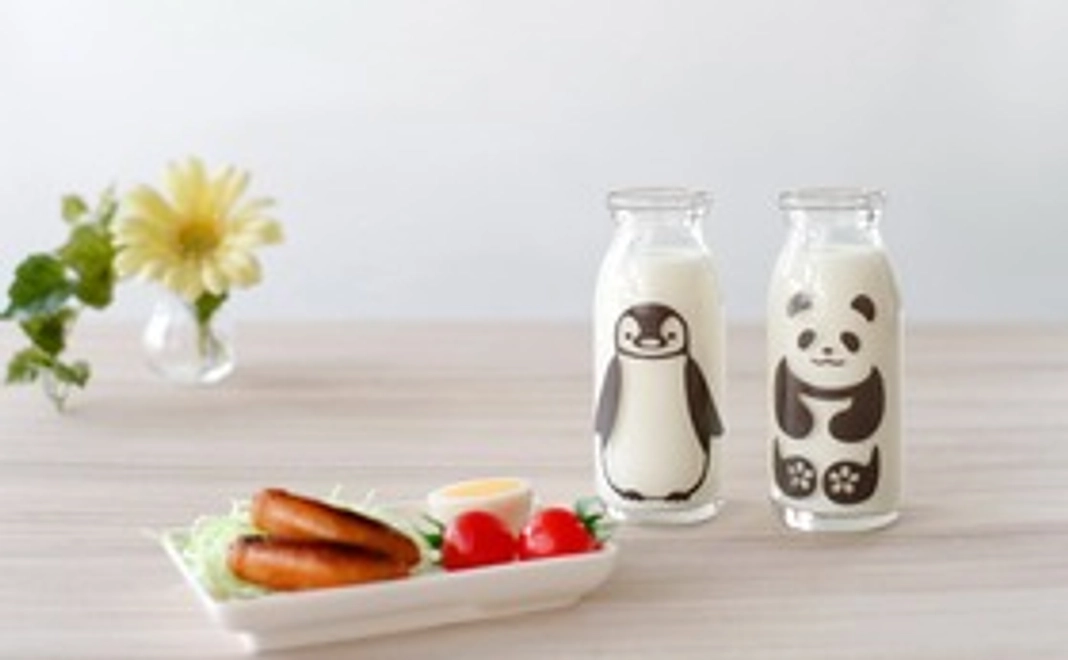 ♡車いすの様子報告画像+感謝のメール+牛乳スマイルグラスペンギン&パンダセット(丸モ高木陶器)