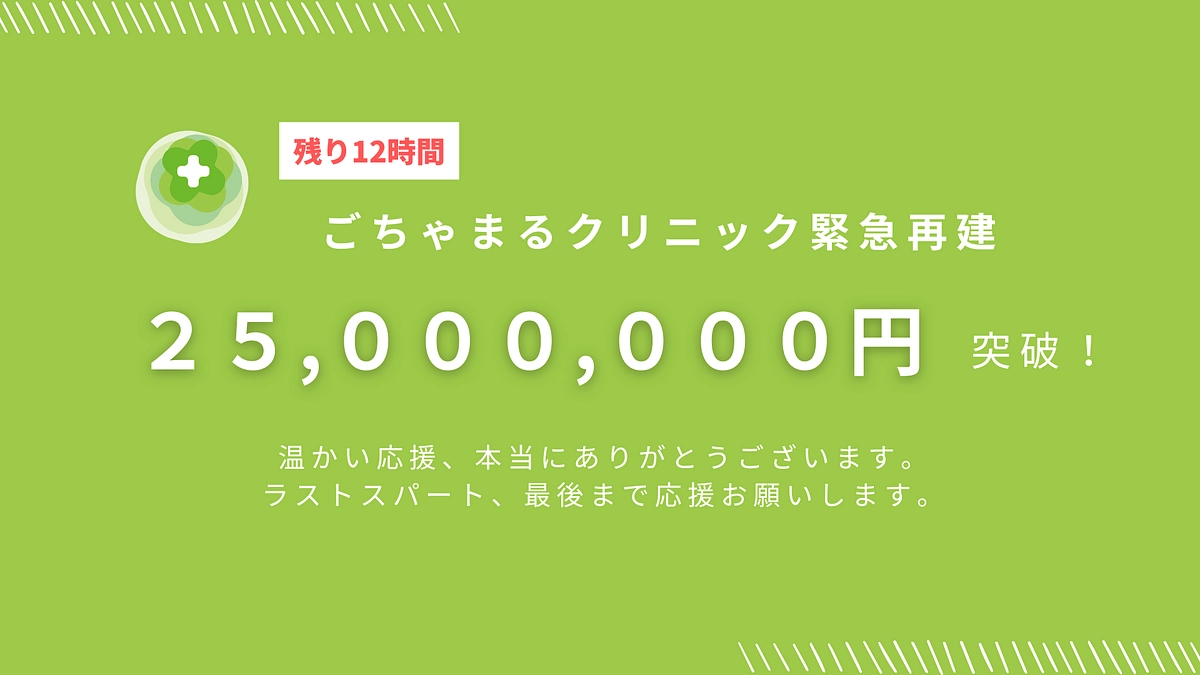 【残り12時間】速報：寄付総額 2,500万円を達成しました！