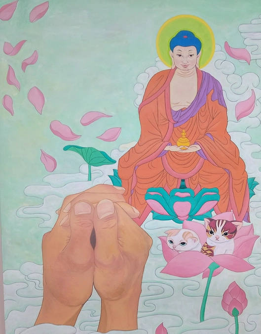 薬師如来様と蓮ねこ