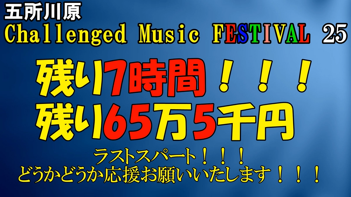あと７時間！あと６５万５千円！ラストスパート！！