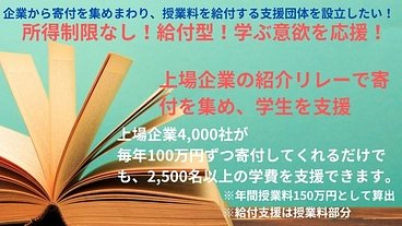 家計なんか気にせず大学・大学院に進学できる、給付型支援を行いたい！ のトップ画像