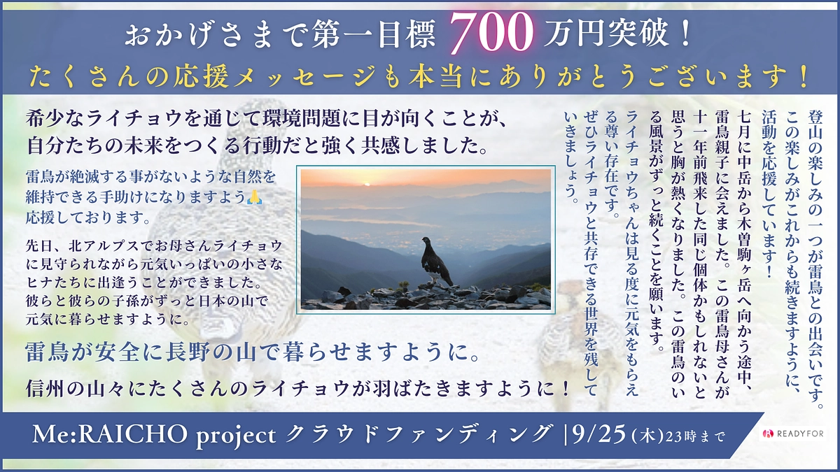 【お礼】第一目標700万円突破！引き続きのご支援よろしくお願いいたします。
