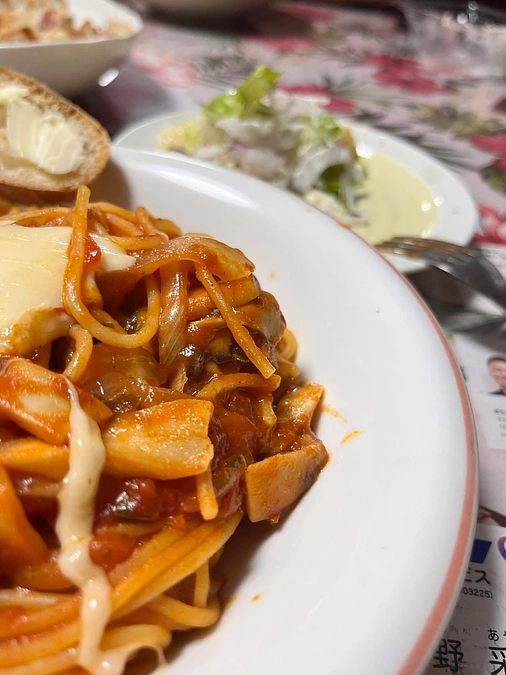 息子が作ったパスタ