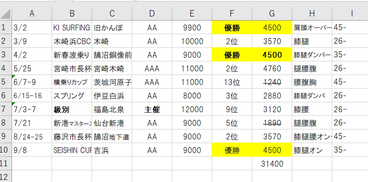 国内ツアー　現在のランキング