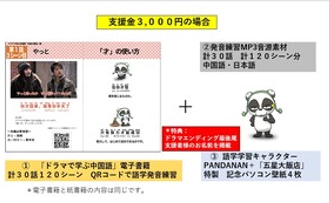 支援金３,０００円の場合 「ドラマで学ぶ中国語」電子書籍　他