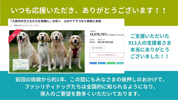 入院する子どもたちの笑顔のために、ファシリティドッグを育成したい！ 2枚目