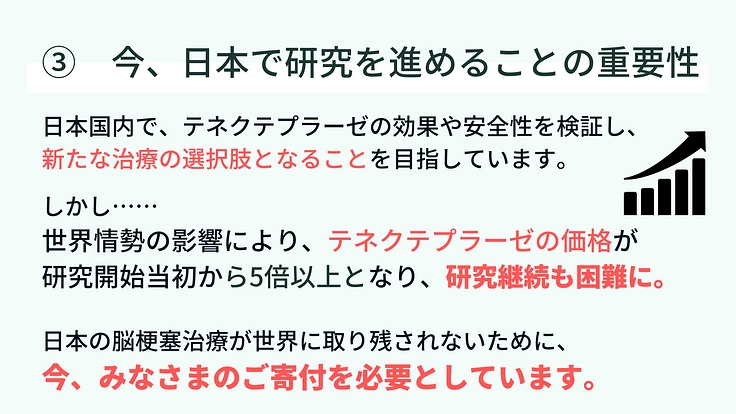 急性期脳梗塞に対する、新規血栓溶解薬導入への臨床試験継続へご支援を 4枚目