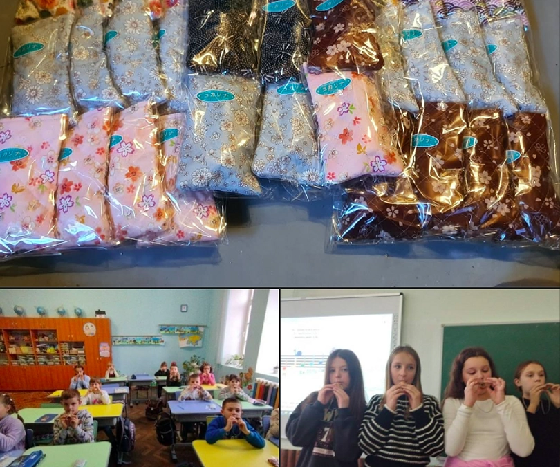 以前ウクライナの小学校に届け、子ども達が練習しているコカリナ