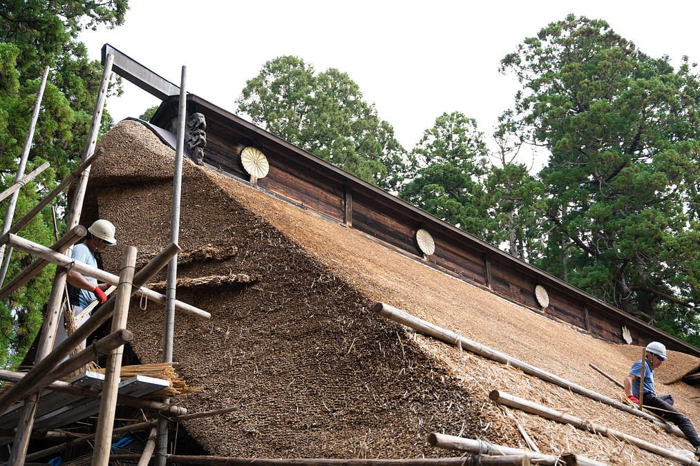 拝殿茅葺屋根修繕工事