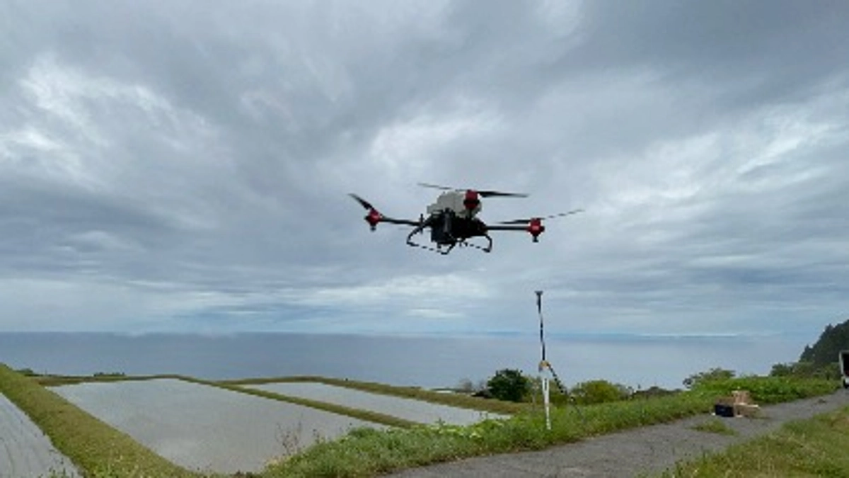 ドローンによる湛水直播を観察しました