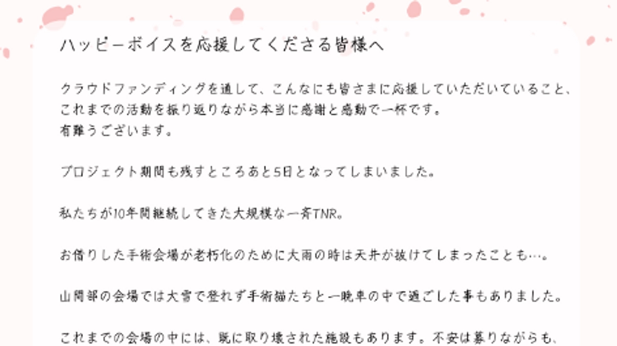 【あと残り5日！】ハッピーボイス代表 甲斐めぐみより、支援者の皆様へ