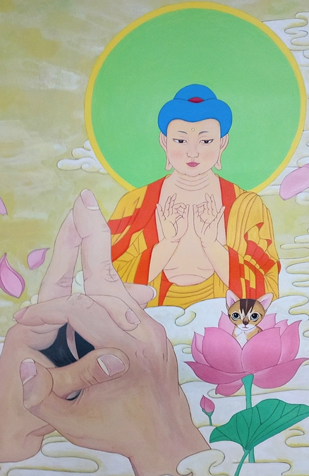 阿弥陀如来様と蓮ねこ