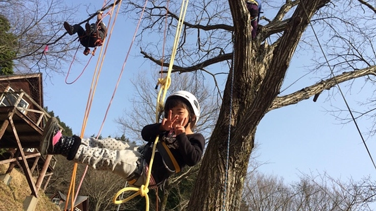 道具を使った木登りで、子供たちに３Dの森を体験させたい！