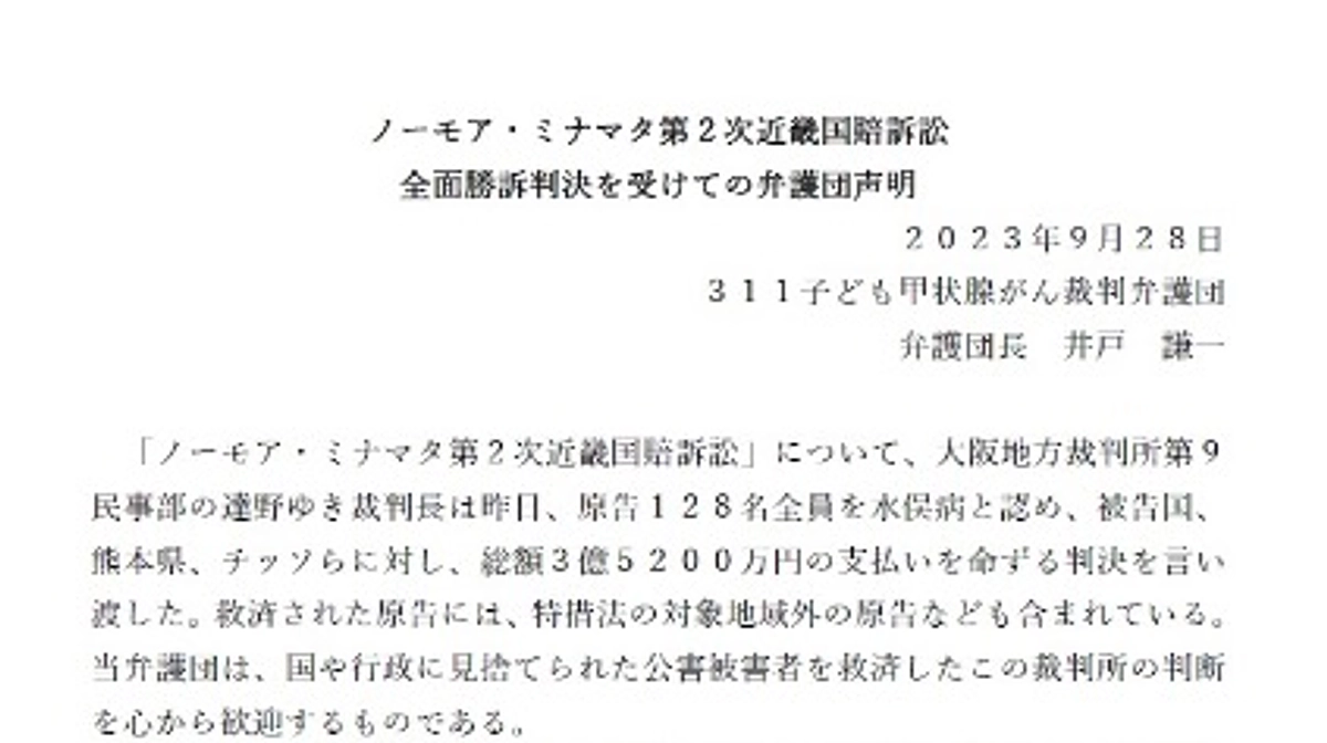水俣訴訟の判決を受けて弁護団声明を公表しました