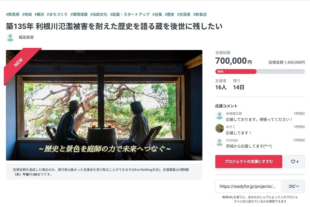 公開3時間で目標金額46％達成！