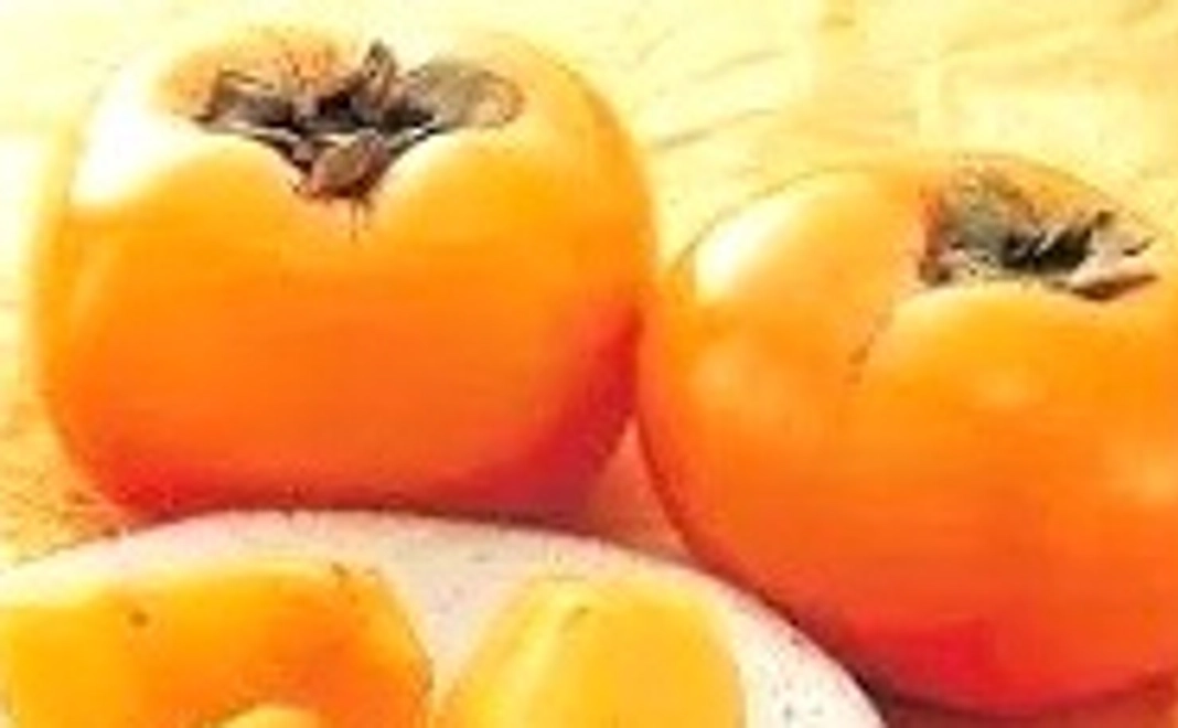 感謝のお手紙、和歌山県九度山の富有柿3個、【和み茶房】来店時にはお土産（内容はお楽しみです）をご用意