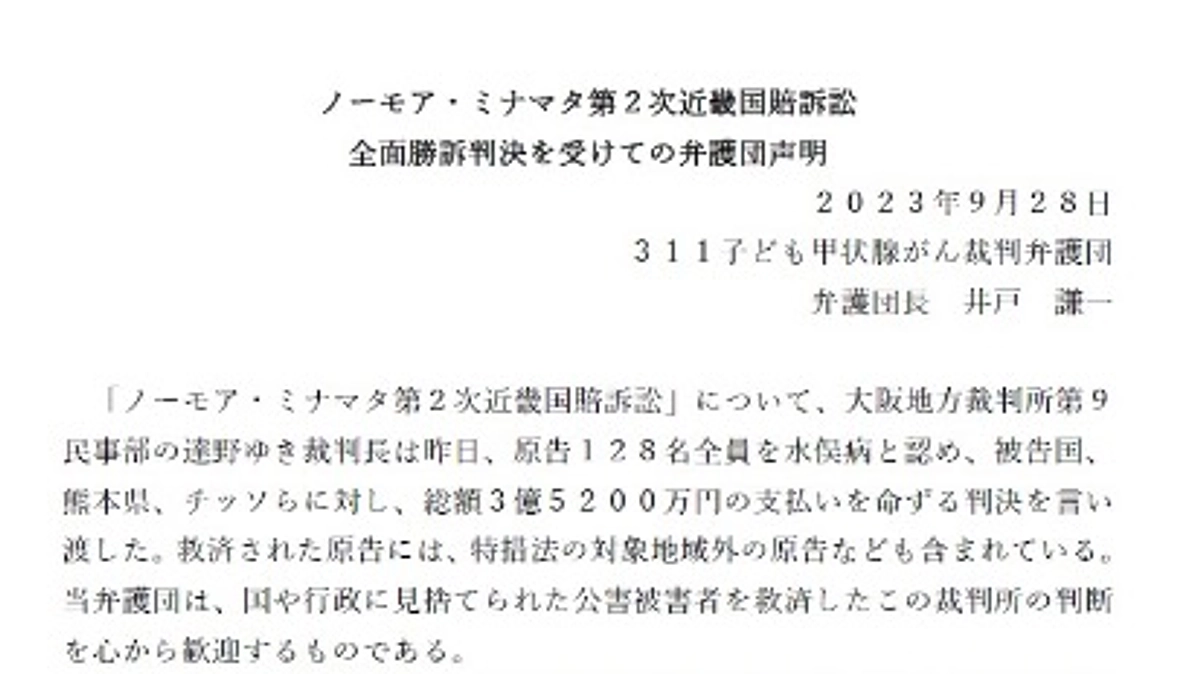 水俣訴訟の判決を受けて弁護団声明を公表しました