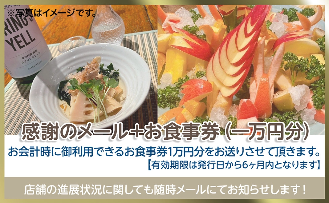 感謝のメール＋お食事券（1万円分）
