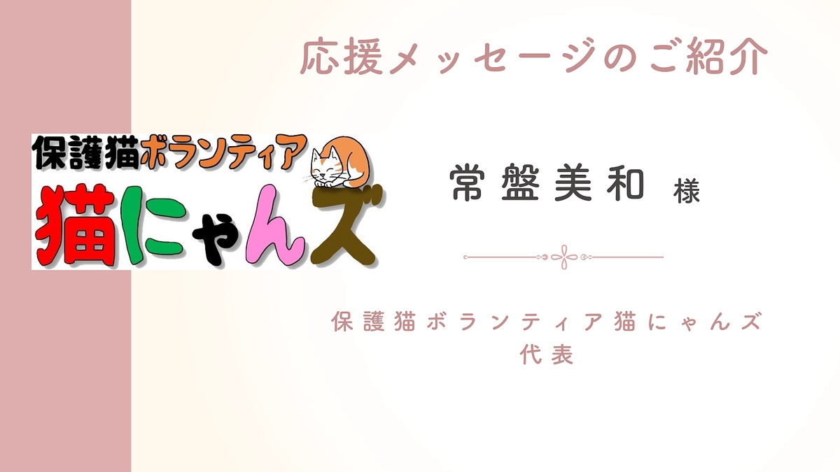 応援メッセージのご紹介：護猫ボランティア猫にゃんズ 代表 常盤美和様