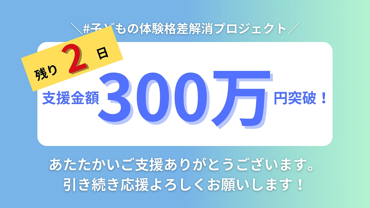 【残り2日】支援総額が300万円を突破しました！