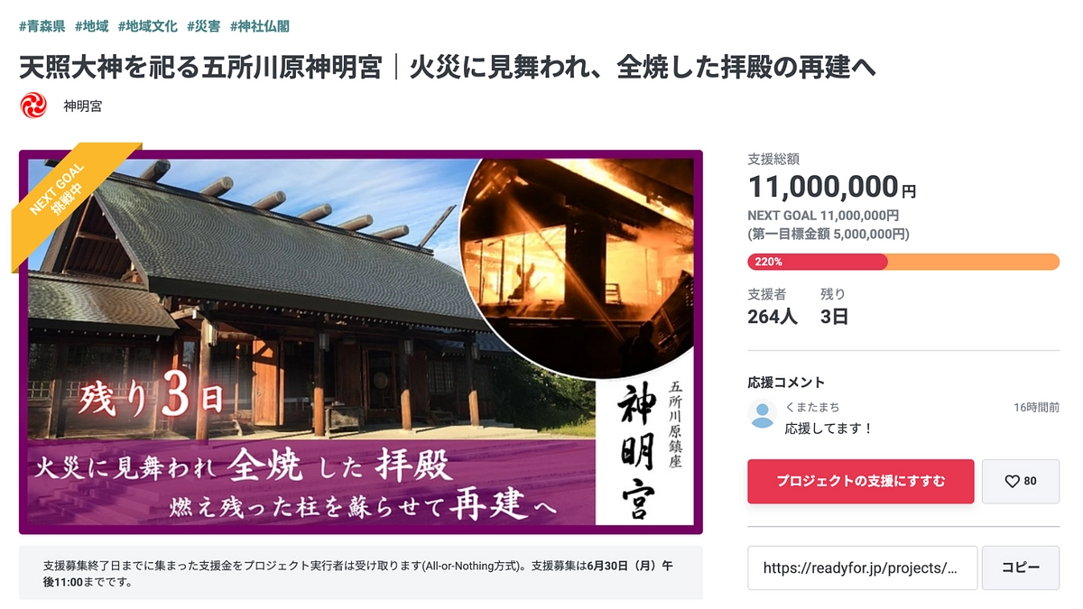 ネクストゴール１,１００万円達成の御礼