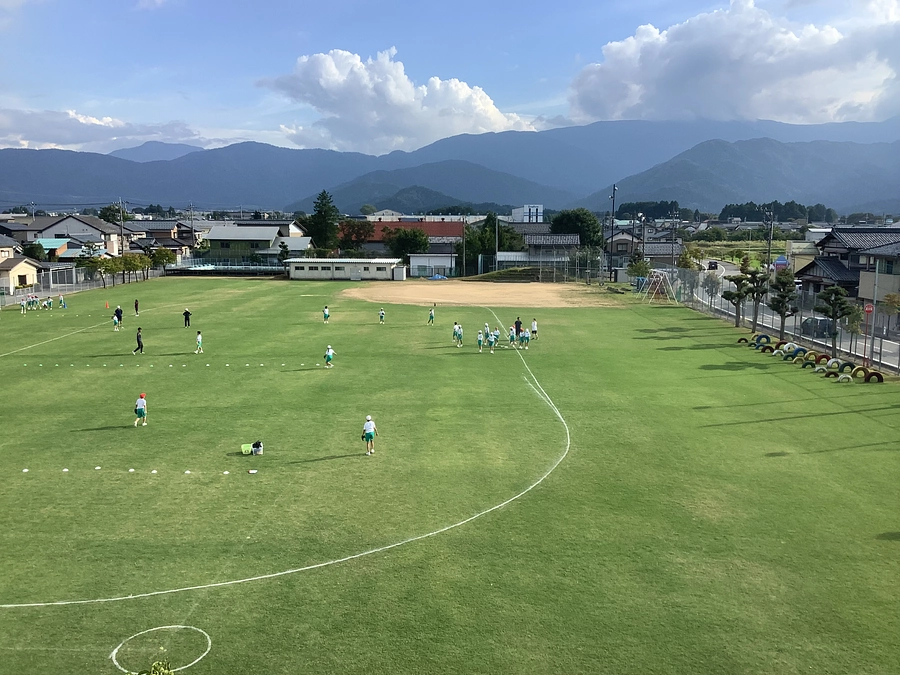 校庭の芝生の本格運用が始まりました。