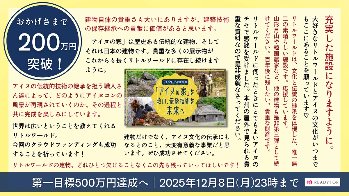 【ご支援額200万円を突破！】たくさんのメッセージに心から感謝しています。