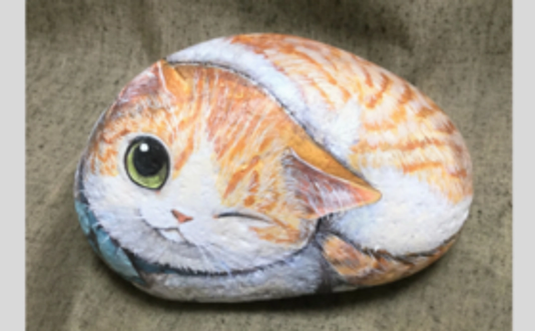 <数量限定1個>石に描いた猫「リュバン」