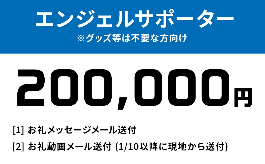 20万円: エンジェルサポーター ※グッズ等は不要な方向け